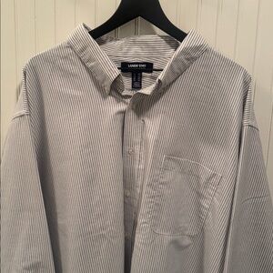 Lands' End Classic Gray/White stripe men’s button down long sleeve shirt.  NWOT